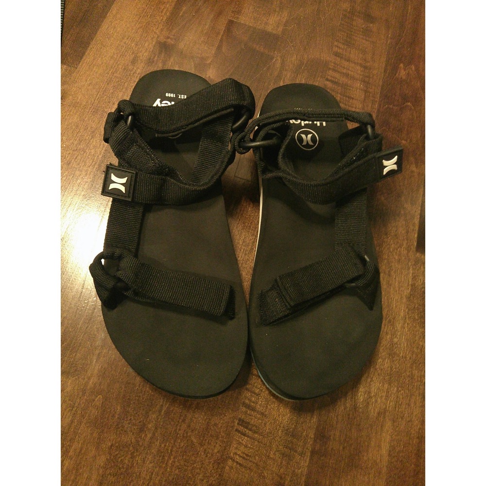 Hurley Strappy Sandals Women 8 Black Excellent Sporty Adjustable Hook-and-Loop